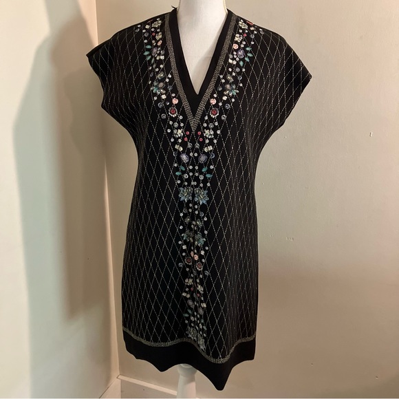 Zara tunic style mini dress, black with a splash of sparkle and color, v-neck S - Picture 1 of 6